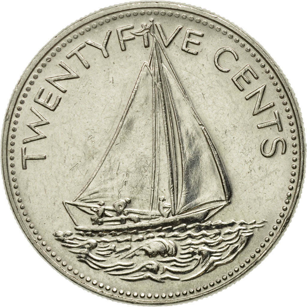Coin, Bahamas, Elizabeth II, 25 Cents, 1985, Franklin Mint, EF(40-45), Nickel