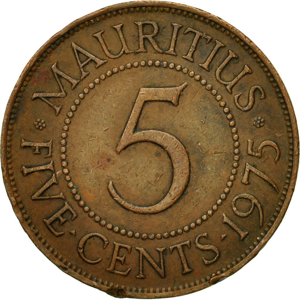 Coin, Mauritius, Elizabeth II, 5 Cents, 1975, EF(40-45), Bronze, KM:34