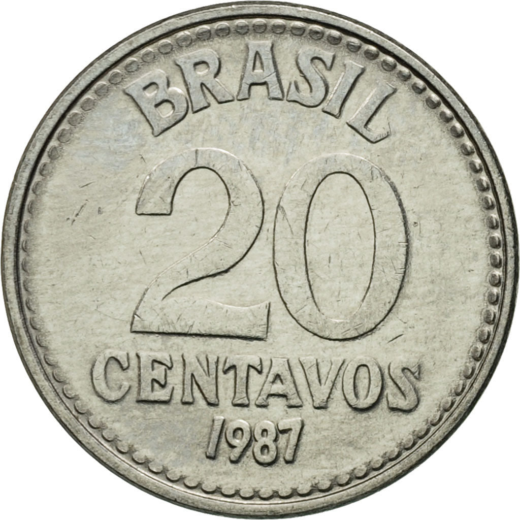 Coin, Brazil, 20 Centavos, 1987, EF(40-45), Stainless Steel, KM:603