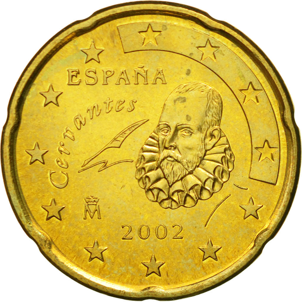 España, 20 Euro Cent, 2002, MBC, Latón, KM:1044