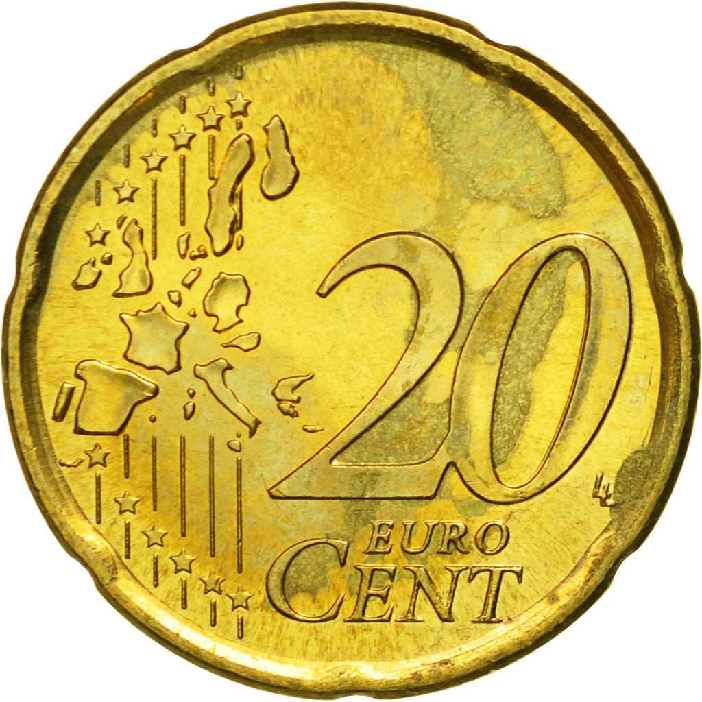 España, 20 Euro Cent, 2002, MBC, Latón, KM:1044