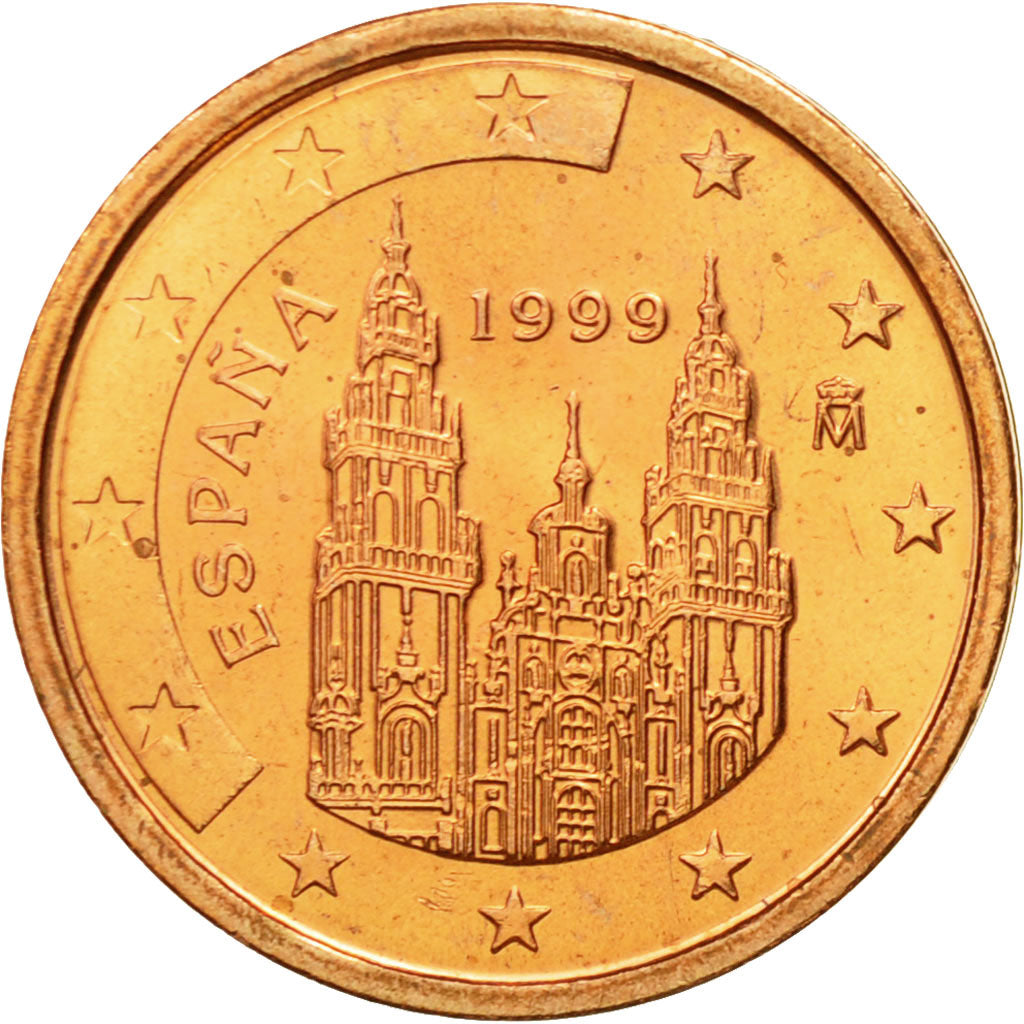 Spain, 2 Euro Cent, 1999, MS(63), Copper Plated Steel, KM:1041
