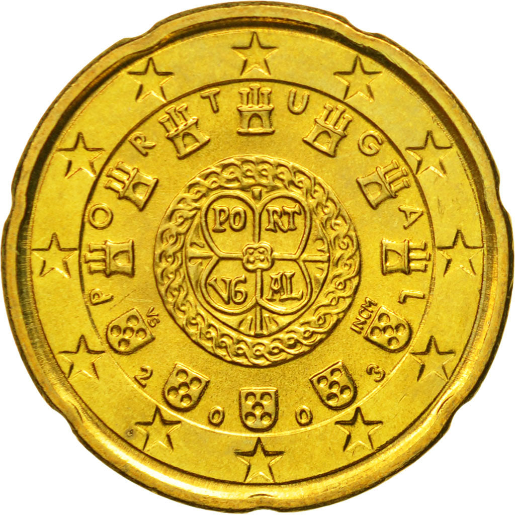 Portugal, 20 Euro Cent, 2003, Lisbon, MS(65-70), Mosiądz, KM:744