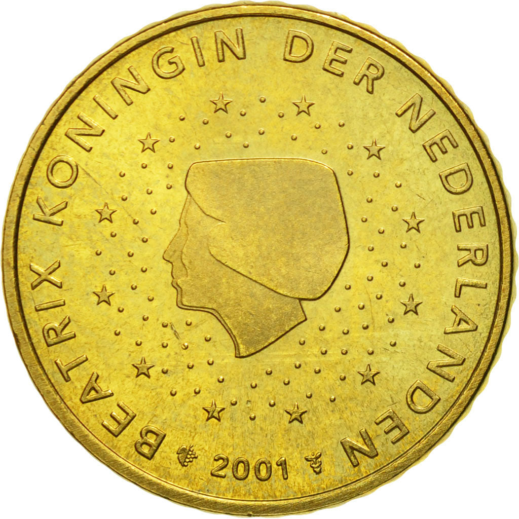 Países Bajos, 50 Euro Cent, 2001, SC, Latón, KM:239