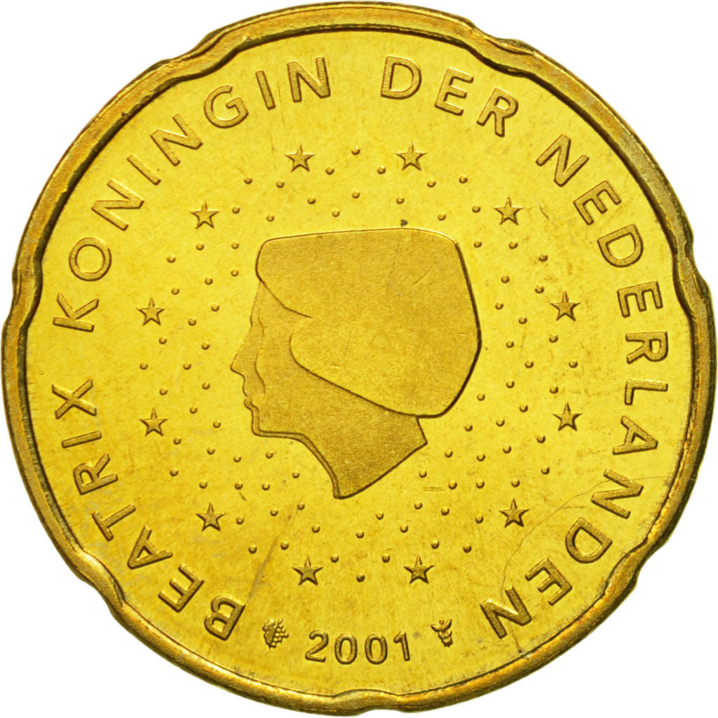 Países Bajos, 20 Euro Cent, 2001, SC, Latón, KM:238