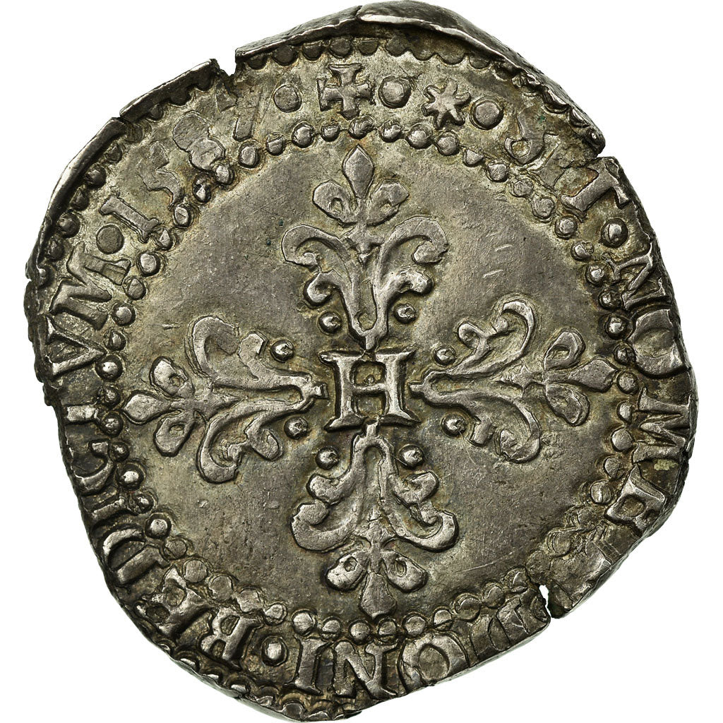 Coin, France, Demi Franc, 1587, Limoges, AU(50-53), Silver, Sombart:4716