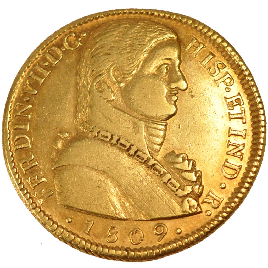CHILE, Onza, 8 Escudos, 1809, Santiago, KM #72, AU(50-53), Gold, 38, 26.68