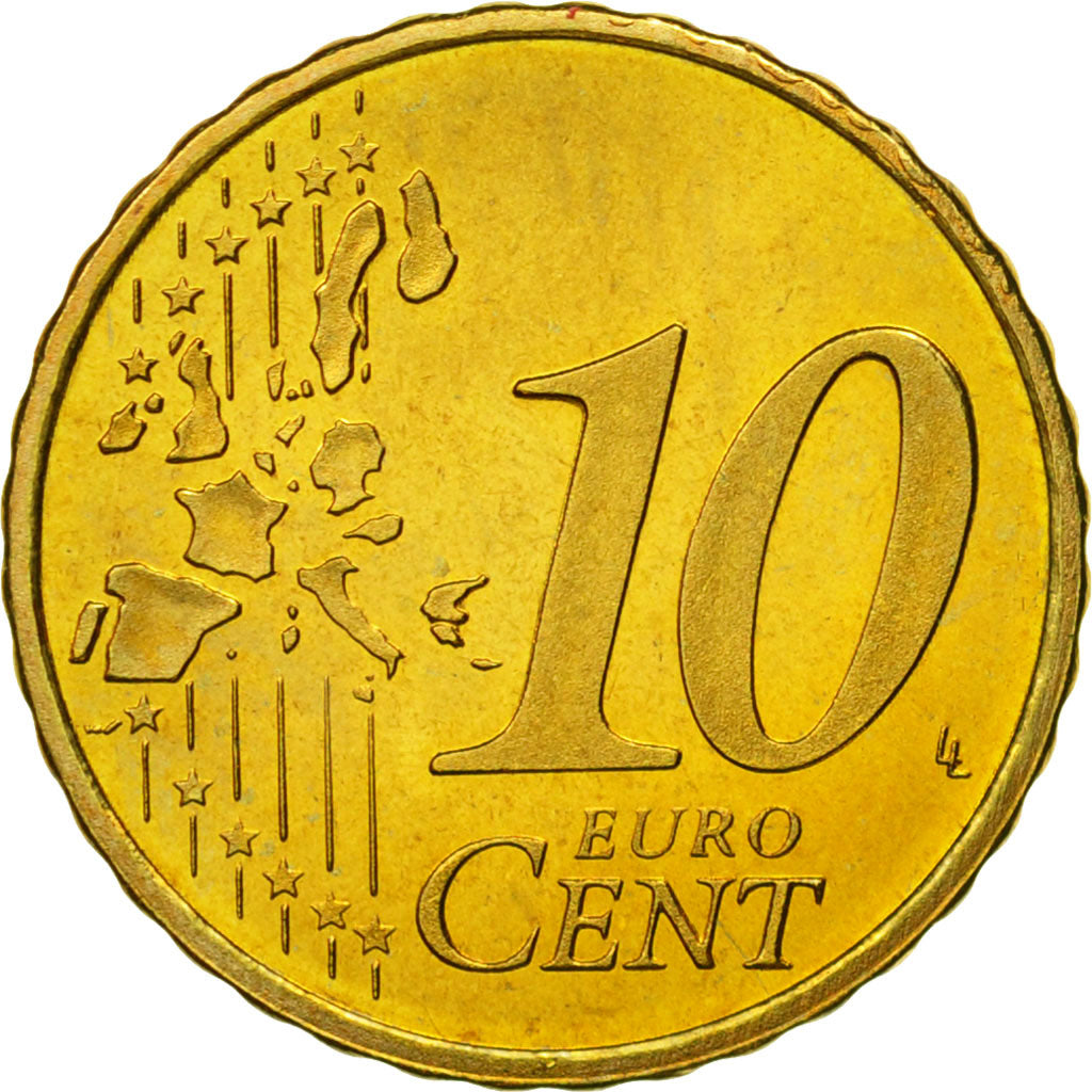 Netherlands, 10 Euro Cent, 2002, MS(65-70), Brass, KM:237