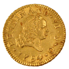 SPAIN, 1/2 Escudo, 1754, Madrid, KM #378, AU(55-58), Gold, 1.79