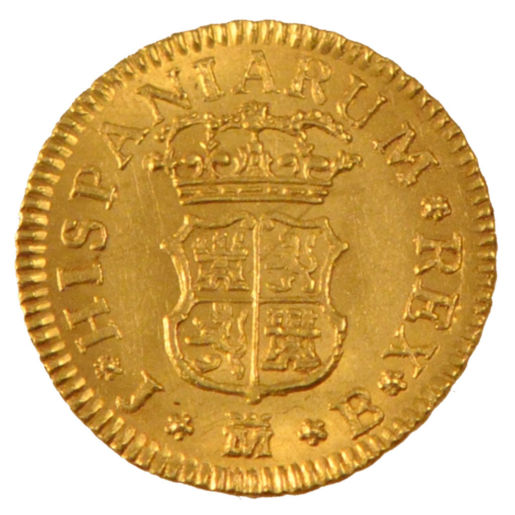 SPAIN, 1/2 Escudo, 1754, Madrid, KM #378, AU(55-58), Gold, 1.79