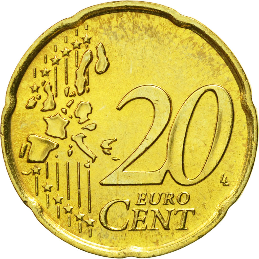 Coin, San Marino, 20 Euro Cent, 2002, Rome, MS(65-70), Brass, KM:444
