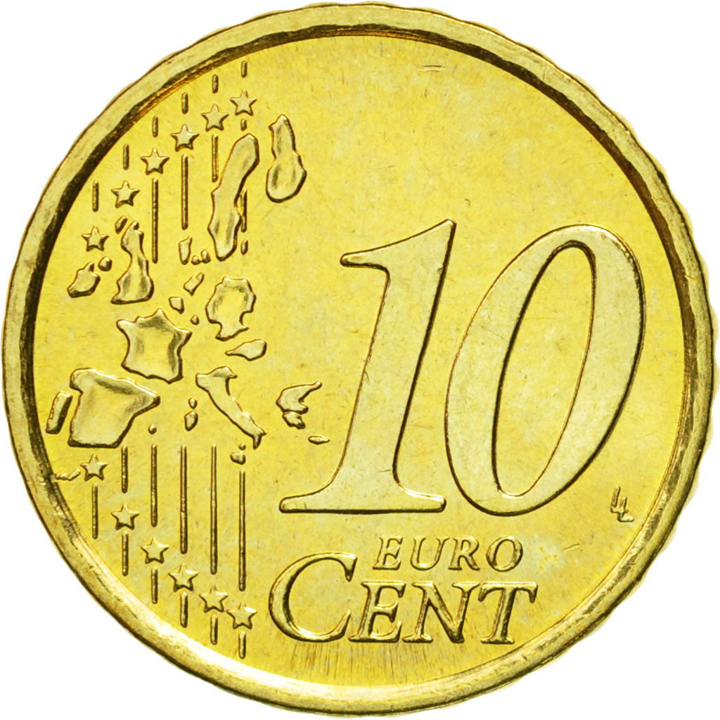 San Marino, 10 Euro Cent, 2002, MS(65-70), Brass, KM:443