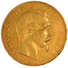 FRANCE, Napoléon III, 50 Francs, 1858, Strasbourg, KM #785.2, AU(55-58), Gold, G