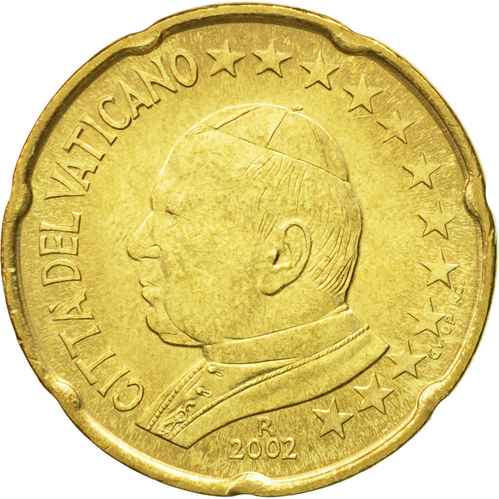 VATICAN CITY, 20 Euro Cent, 2002, MS(63), Brass, KM:345