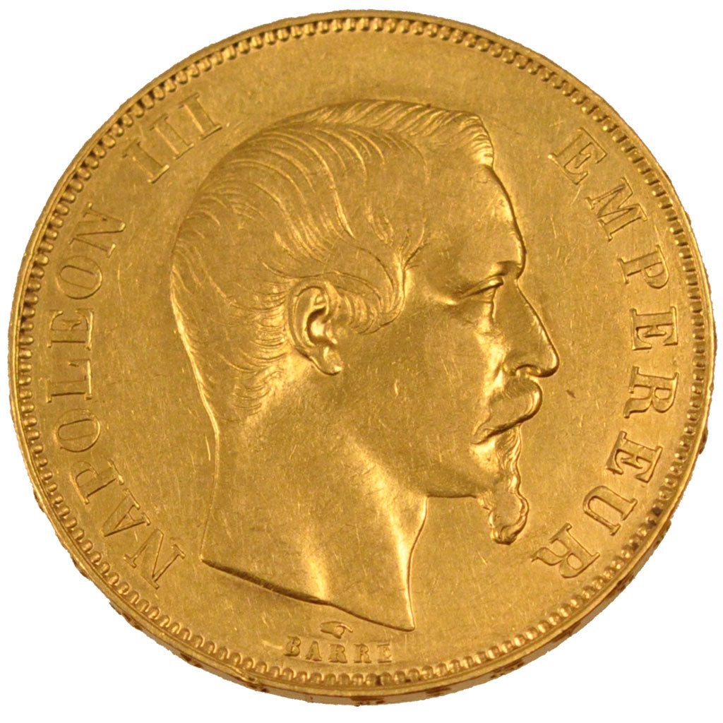 Moneda, Francia, Napoleon III, Napoléon III, 50 Francs, 1858, Paris, MBC, Oro