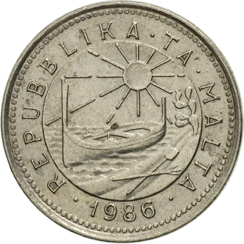 Coin, Malta, 2 Cents, 1986, MS(63), Copper-nickel, KM:79