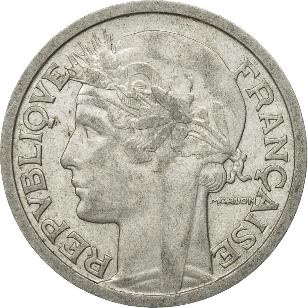 Moneda, Francia, Morlon, 2 Francs, 1946, Beaumont - Le Roger, BC+, Aluminio