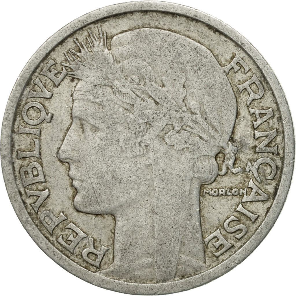 Moneda, Francia, Morlon, 2 Francs, 1947, BC+, Aluminio, KM:886a.1, Gadoury:538b