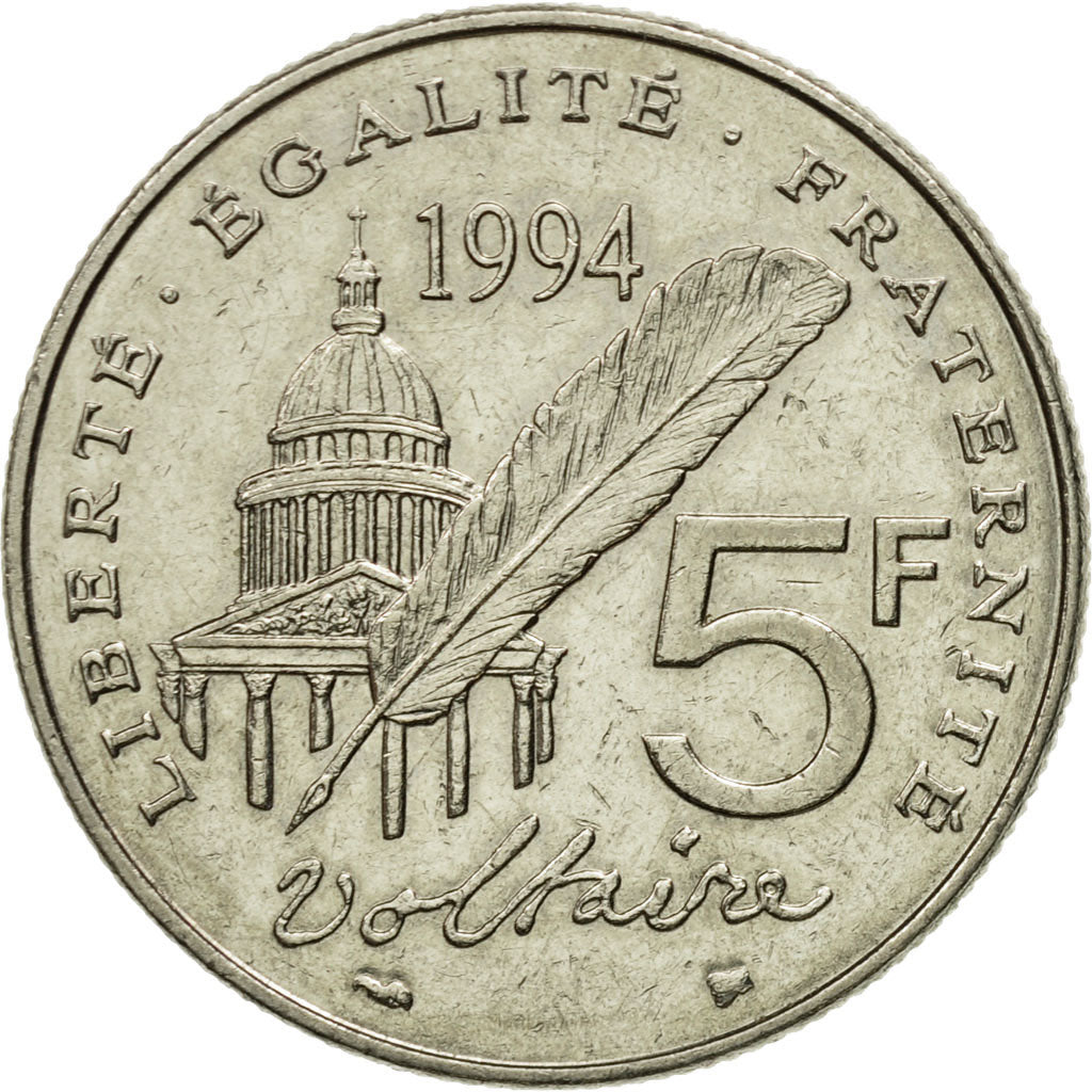 Munten, Frankrijk, Voltaire, 5 Francs, 1994, Paris, FR, Nickel, KM:1063