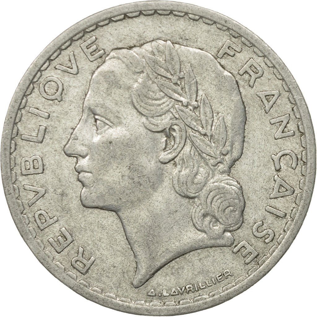 Moneda, Francia, Voltaire, 5 Francs, 1949, Paris, BC+, Níquel, KM:1063