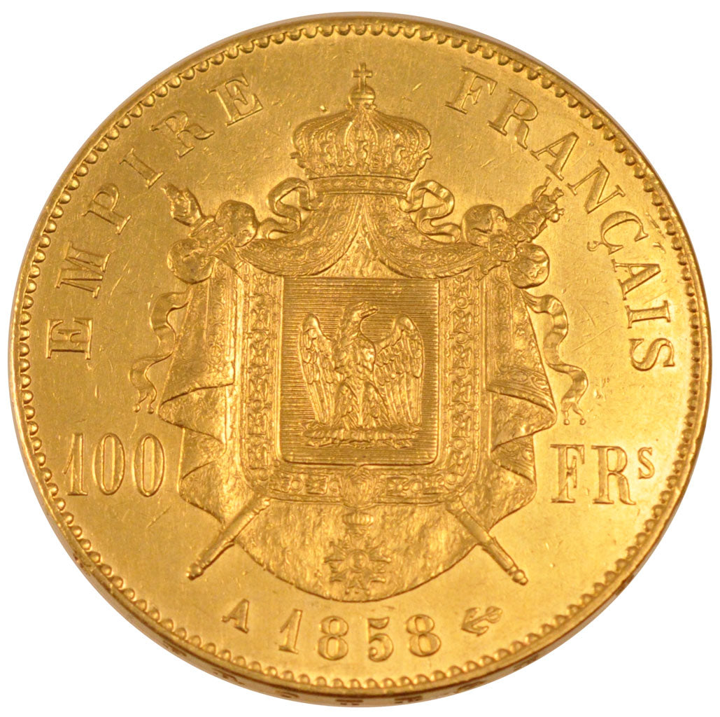 FRANCE, Napoléon III, 100 Francs, 1858, Paris, KM #786.1, AU(50-53), Gold, G...