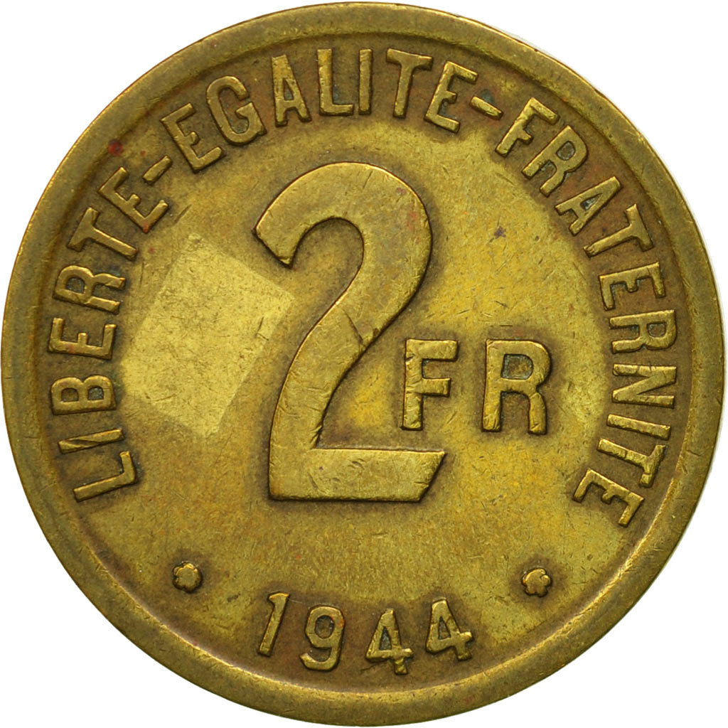 Moneta, Francia, France Libre, 2 Francs, 1944, Philadelphia, BB, Ottone, KM:905