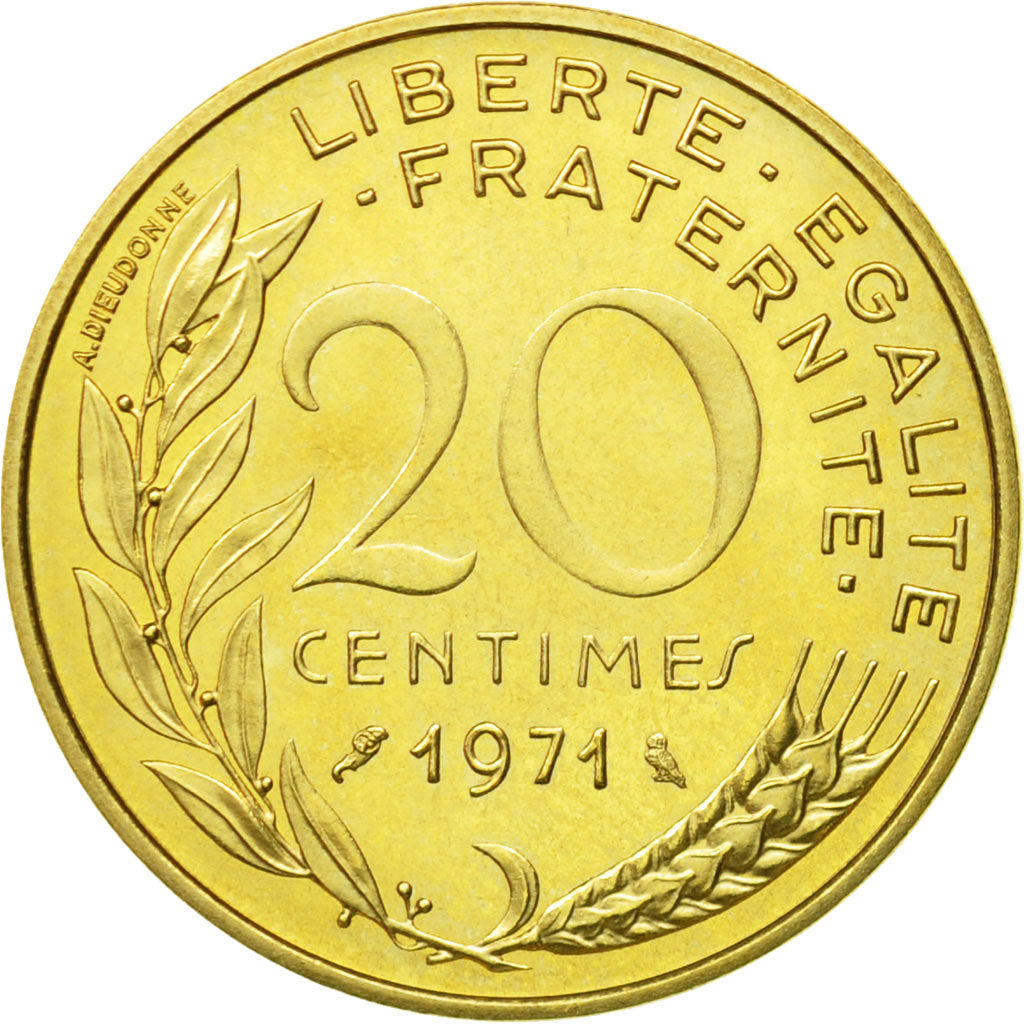 Coin, France, Marianne, 20 Centimes, 1971, Paris, MS(63), Aluminum-Bronze