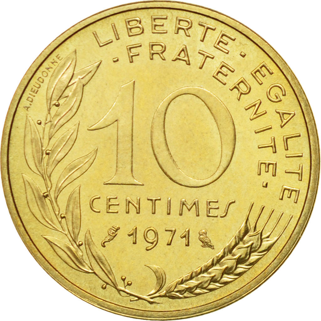 Munten, Frankrijk, Marianne, 10 Centimes, 1971, Paris, UNC-, Aluminum-Bronze