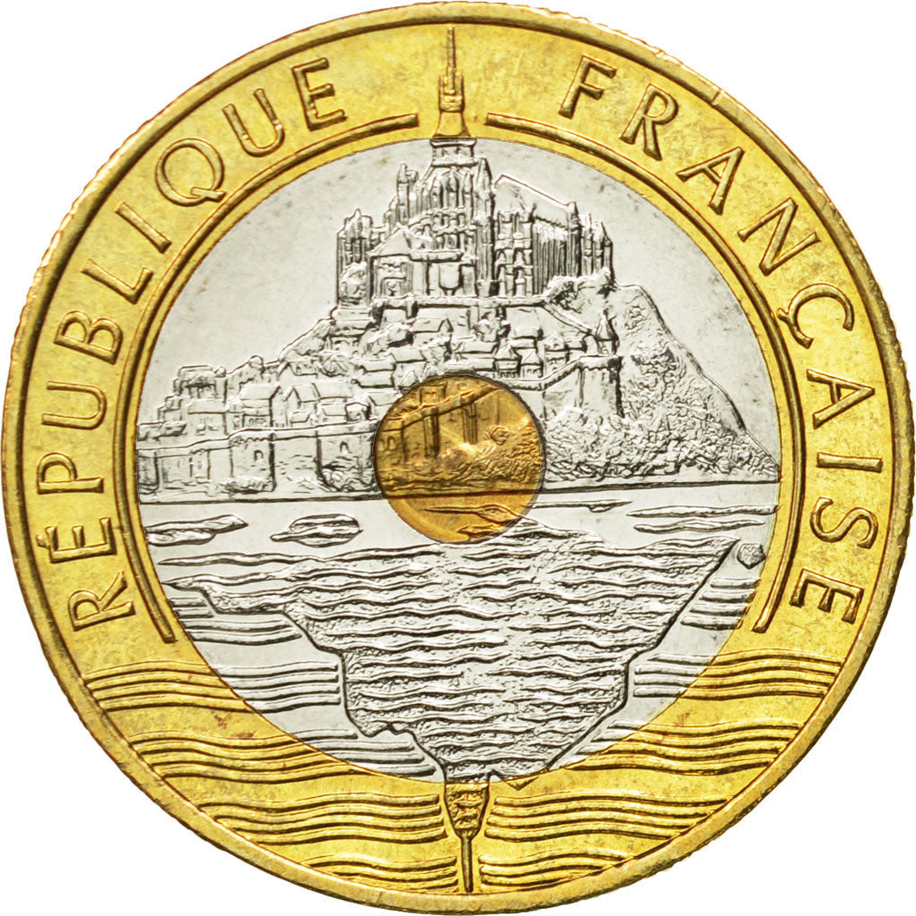 Coin, France, Mont Saint Michel, 20 Francs, 2000, Paris, MS(63), Tri-Metallic
