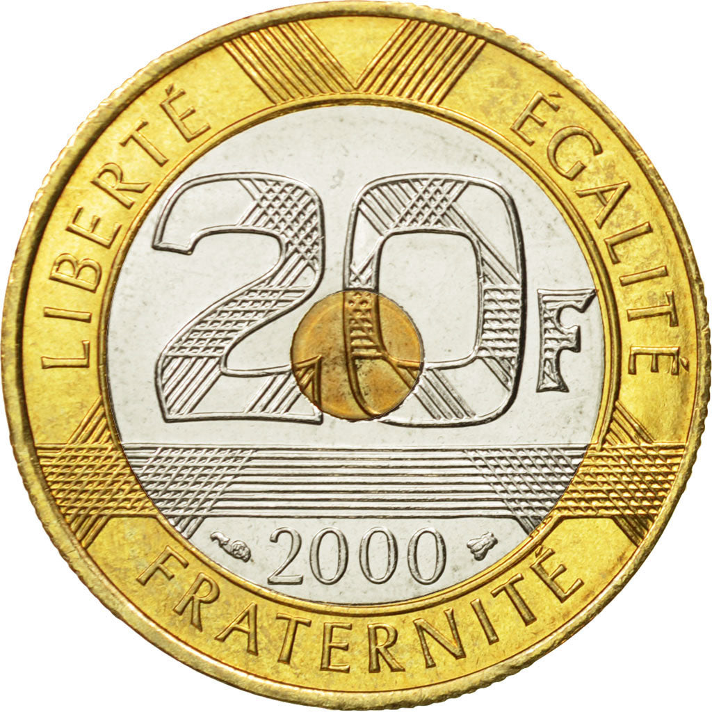 Coin, France, Mont Saint Michel, 20 Francs, 2000, Paris, MS(63), Tri-Metallic