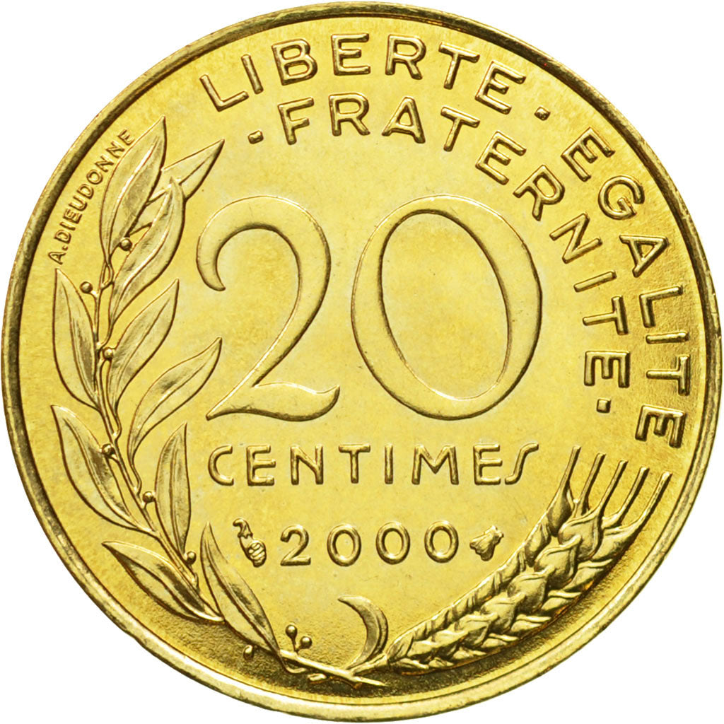 Coin, France, Marianne, 20 Centimes, 2000, Paris, MS(63), Aluminum-Bronze