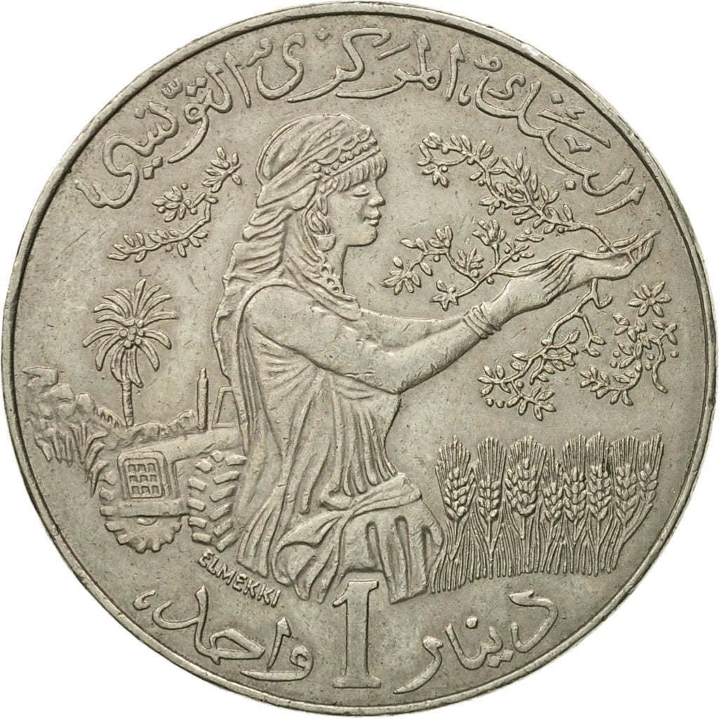 Moneda, Túnez, Dinar, 2007, BC+, Cobre - níquel, KM:347