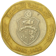 Coin, Tunisia, 5 Dinars, 2002, EF(40-45), Bi-Metallic, KM:350