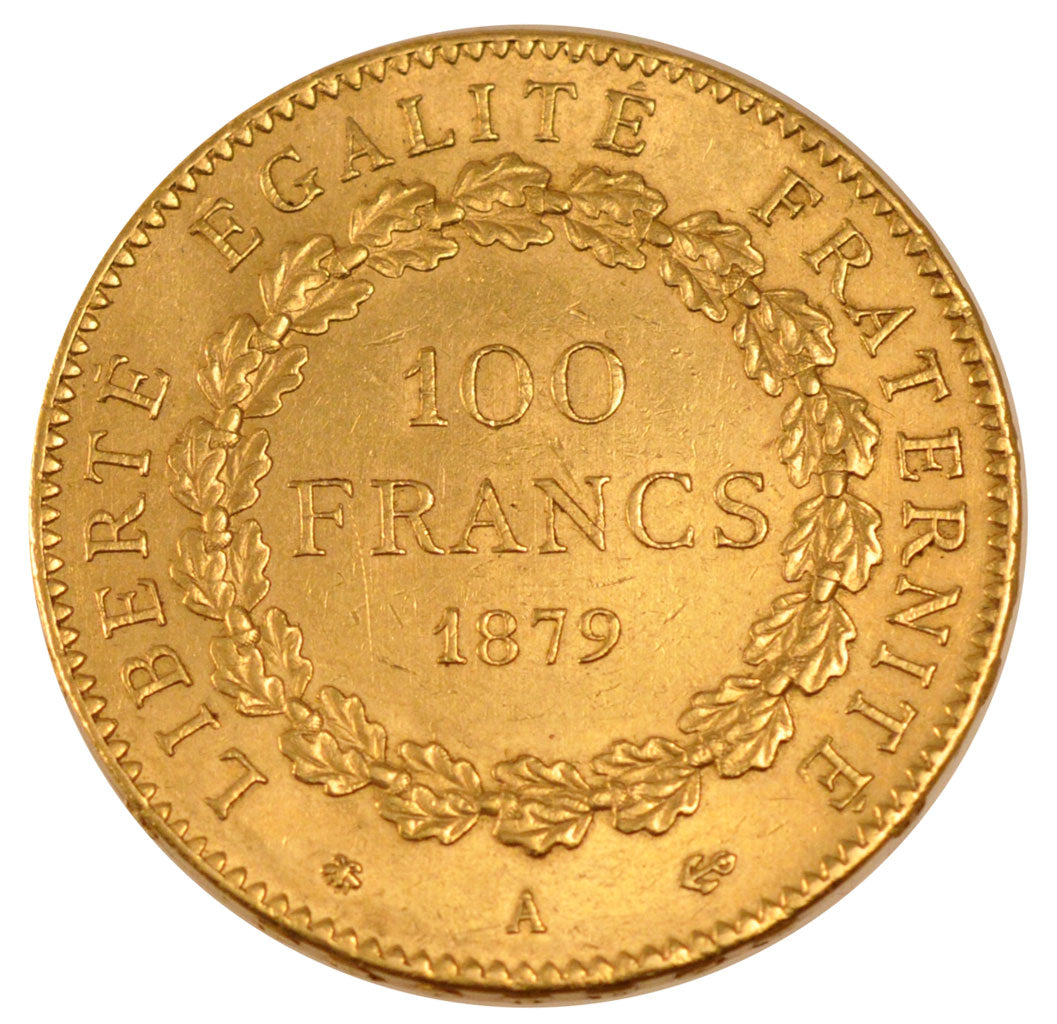 FRANCE, Génie, 100 Francs, 1879, Paris, KM #832, AU(50-53), Gold, Gadoury #1137,