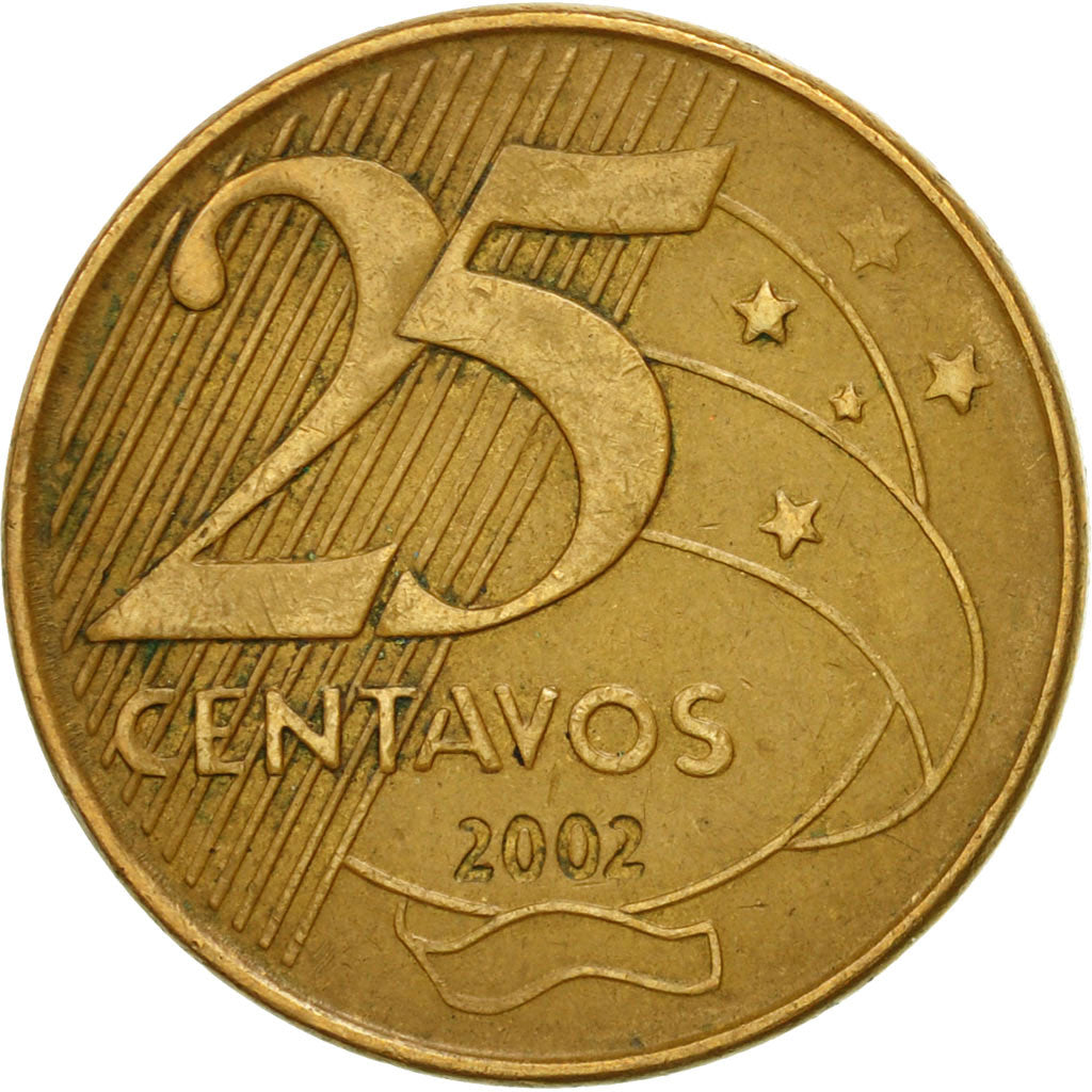 Monnaie, Brésil, 25 Centavos, 2002, TTB, Bronze Plated Steel, KM:650