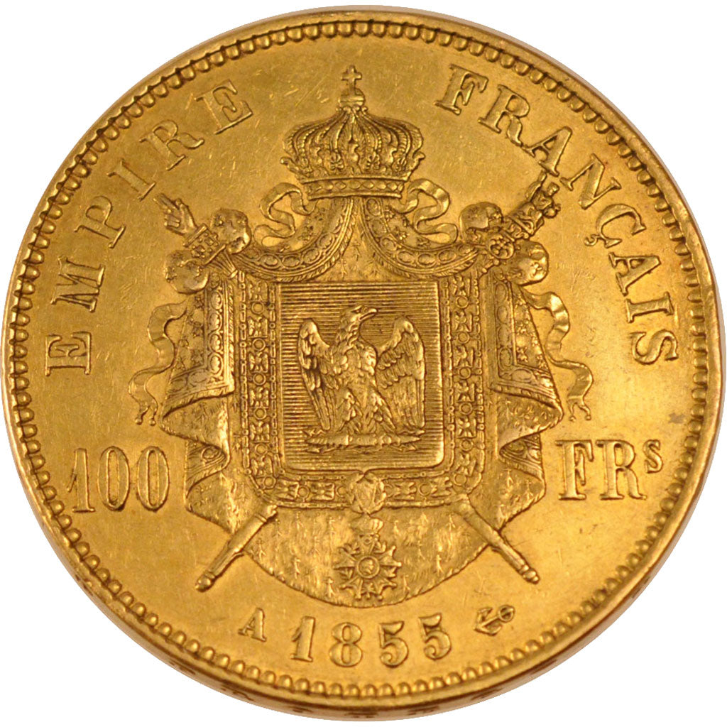 FRANCE, Napoléon III, 100 Francs, 1855, Paris, KM #786.1, AU(50-53), Gold, G...