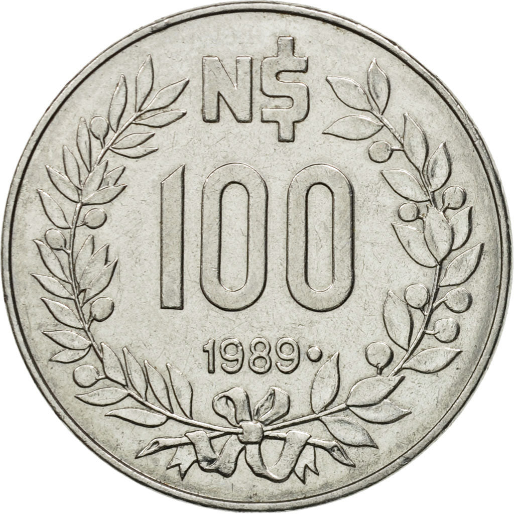 Coin, Uruguay, 100 Nuevos Pesos, 1989, Paris, AU(50-53), Stainless Steel, KM:96