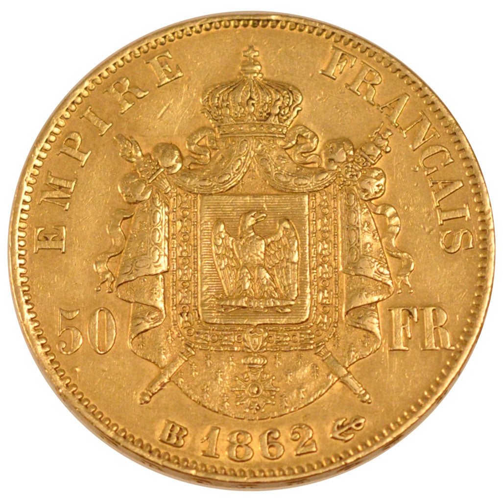 FRANCE, Napoléon III, 50 Francs, 1862, Strasbourg, KM #804.2, AU(50-53), Gold, G