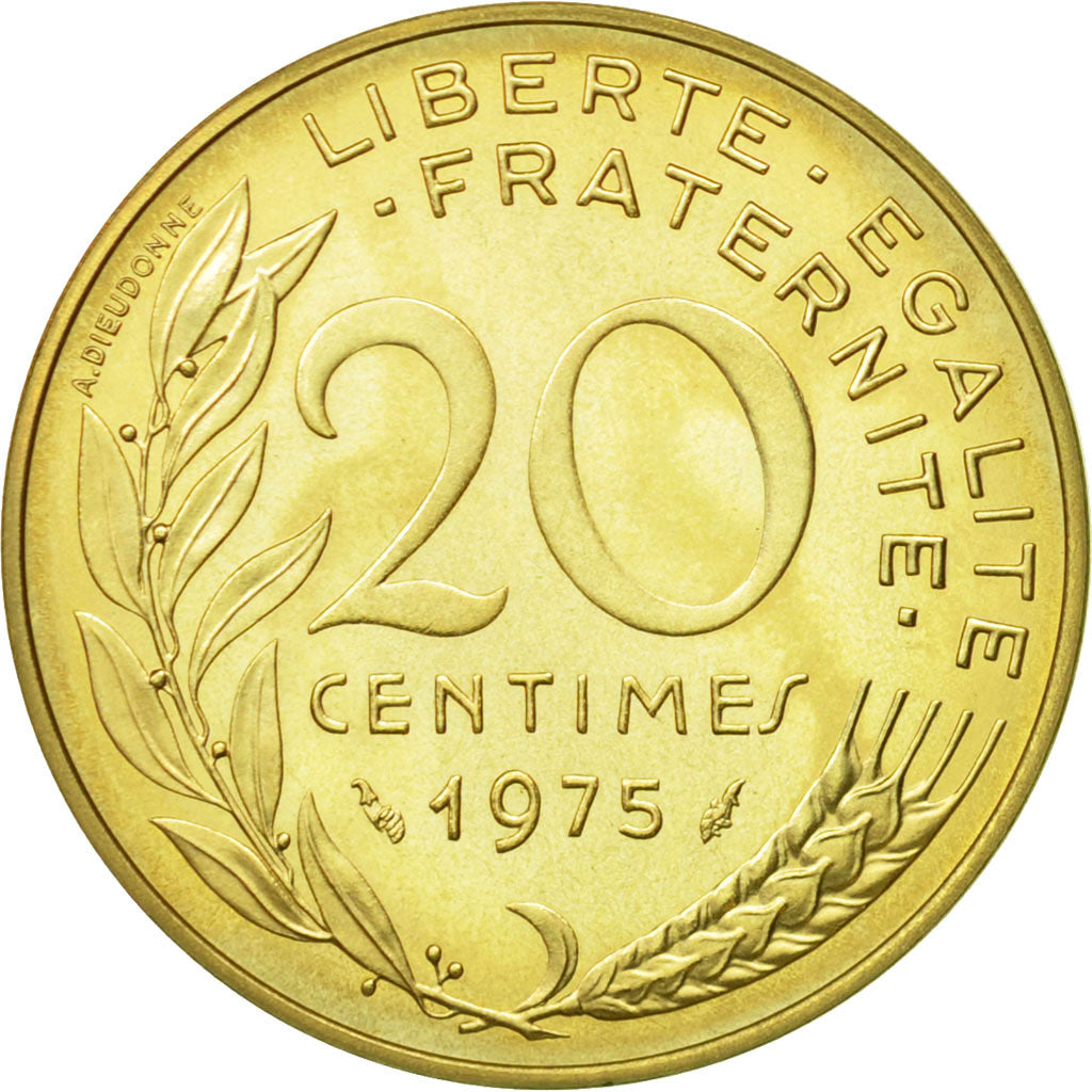 Coin, France, Marianne, 20 Centimes, 1975, Paris, MS(63), Aluminum-Bronze