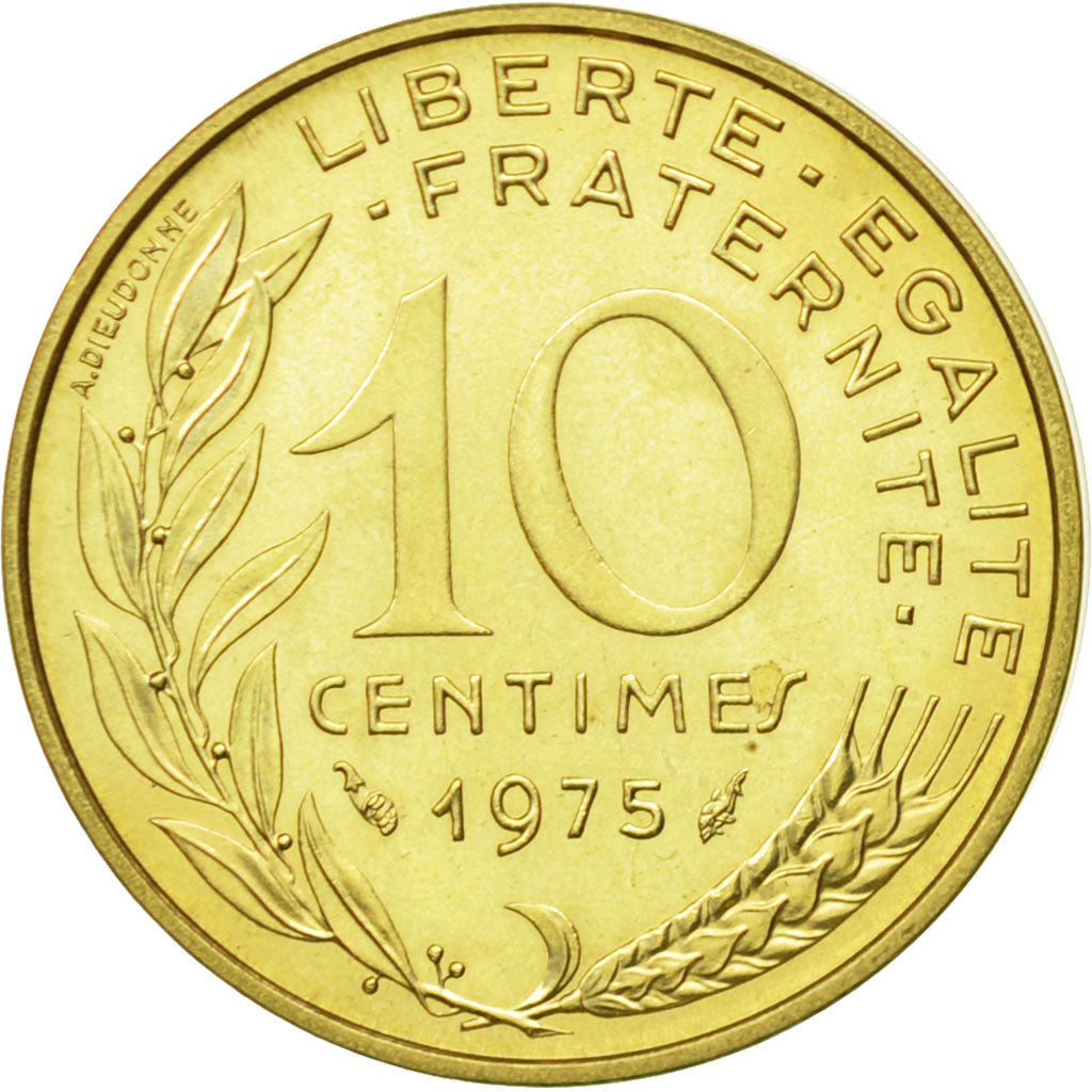 Munten, Frankrijk, Marianne, 10 Centimes, 1975, Paris, UNC-, Aluminum-Bronze