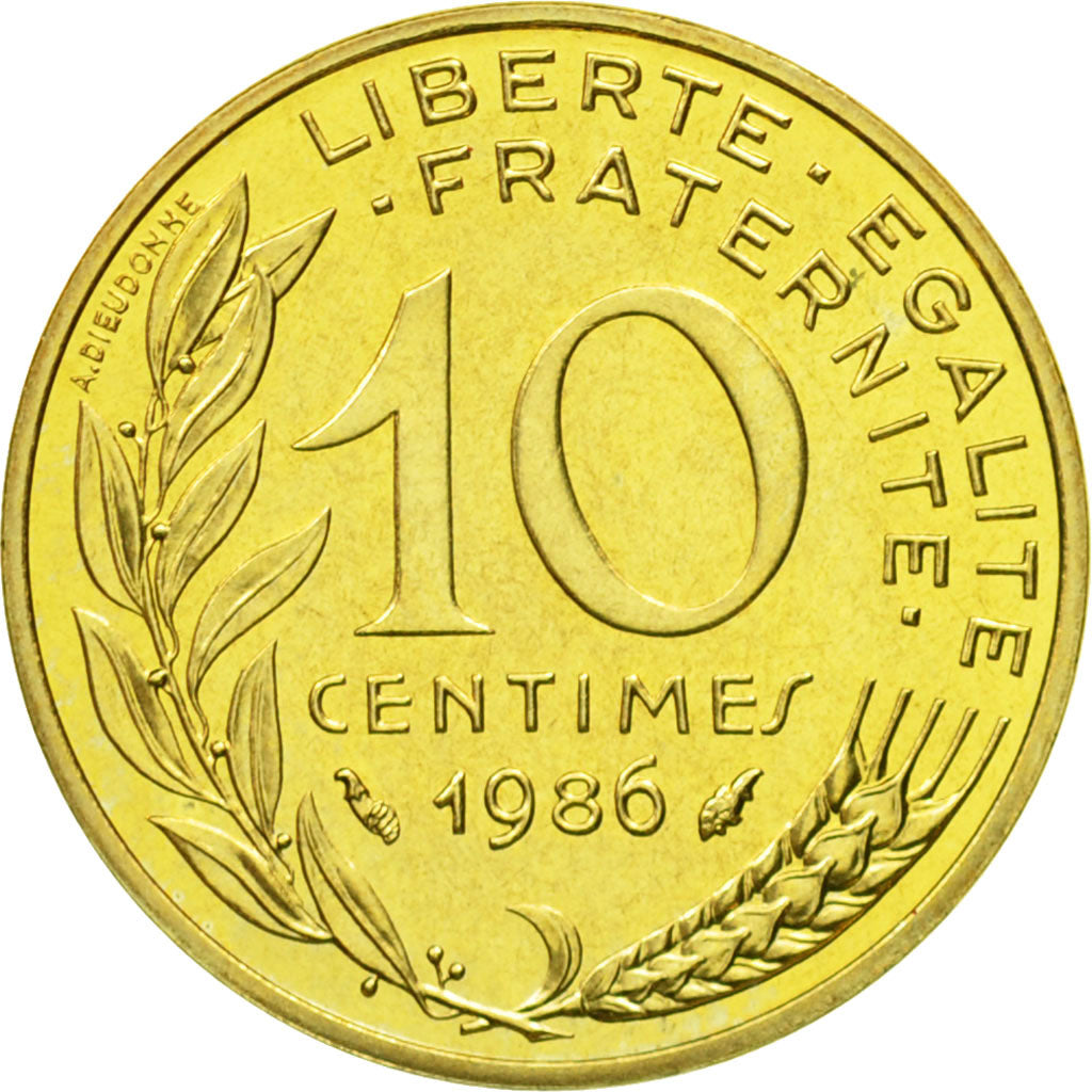 Munten, Frankrijk, Marianne, 10 Centimes, 1986, Paris, UNC-, Aluminum-Bronze