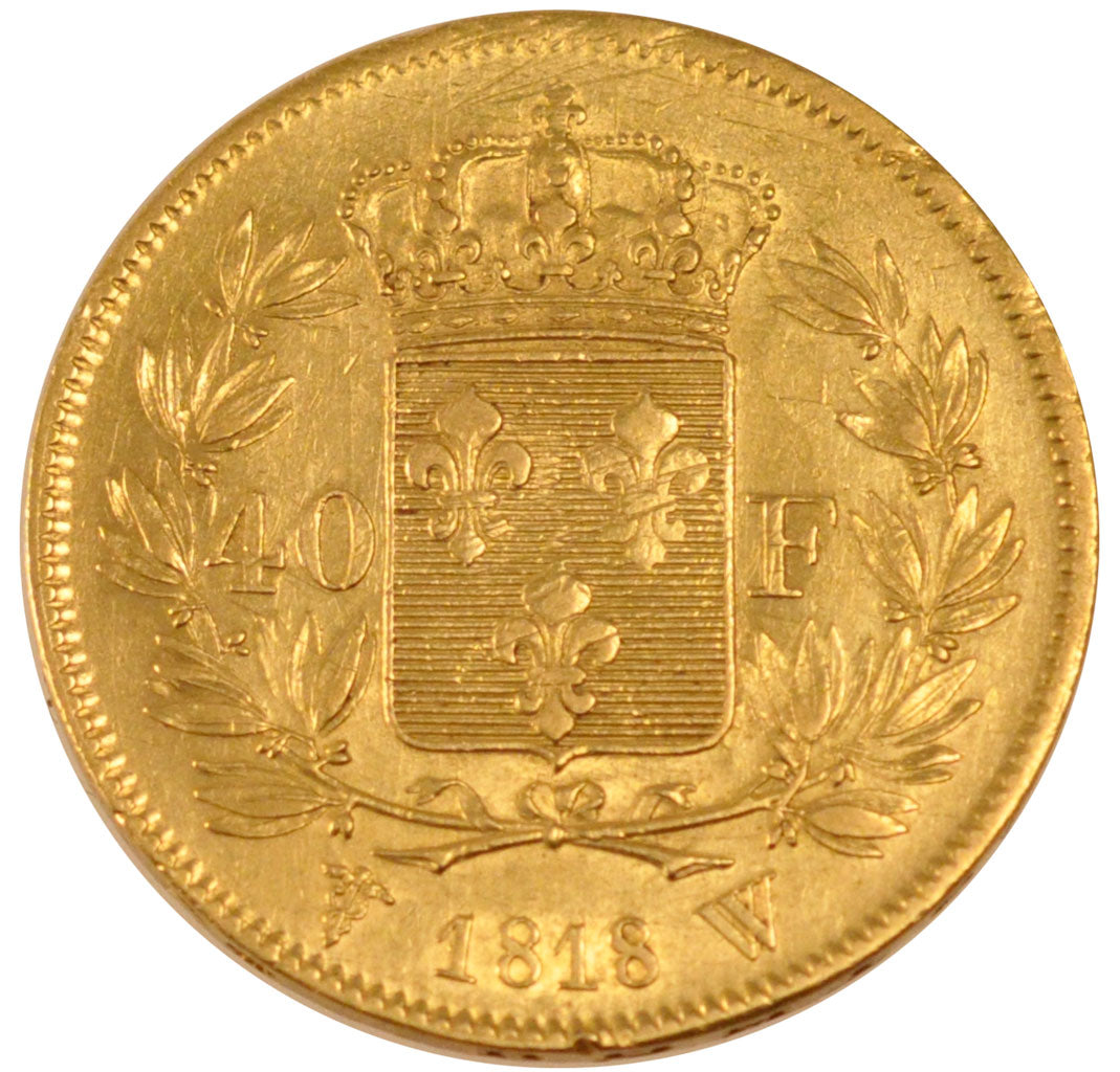 FRANCE, Louis XVIII, 40 Francs, 1818, Lille, KM #713.6, EF(40-45), Gold,...