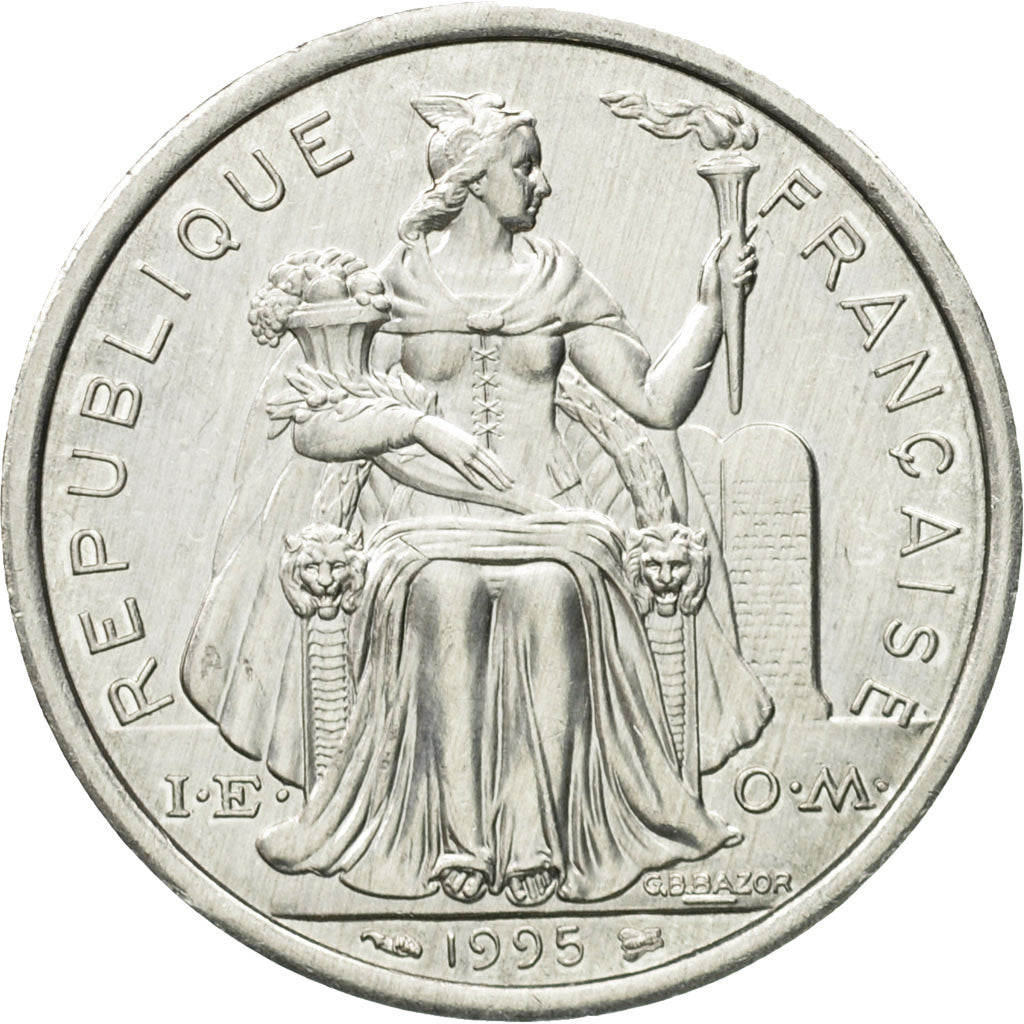 Coin, French Polynesia, 2 Francs, 1995, Paris, MS(63), Aluminum, KM:10