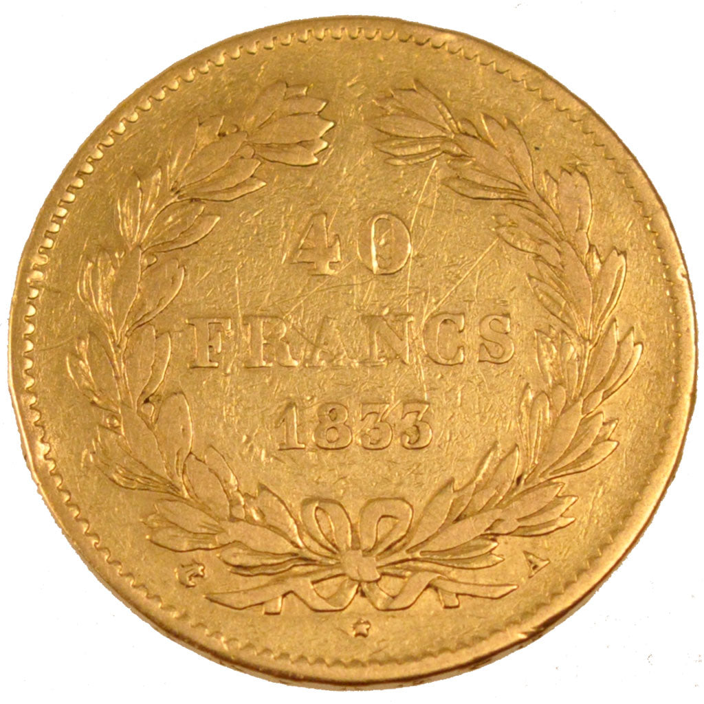 FRANCE, Louis-Philippe, 40 Francs, 1833, Paris, KM #747.1, EF(40-45), Gold,...