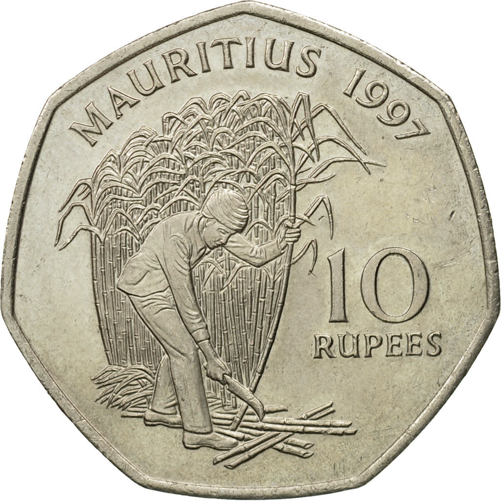 Coin, Mauritius, 10 Rupees, 1997, AU(55-58), Copper-nickel, KM:61