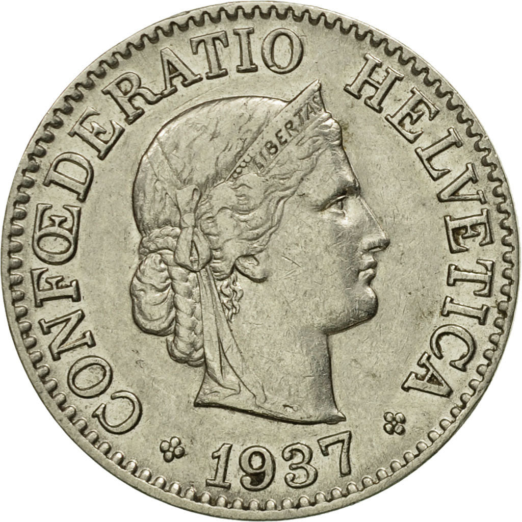 Coin, Switzerland, 10 Rappen, 1937, Bern, EF(40-45), Nickel, KM:27b