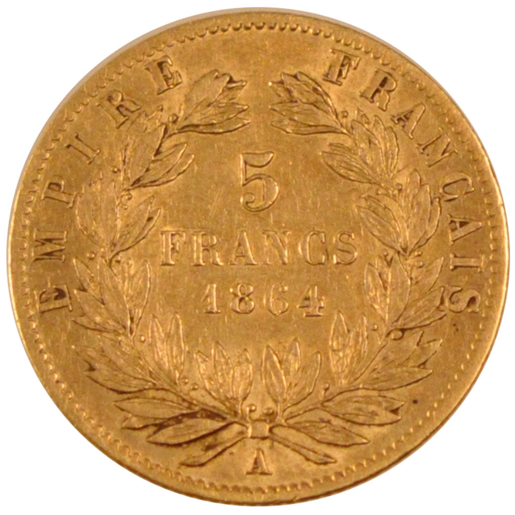 FRANCE, Napoléon III, 5 Francs, 1864, Paris, KM #803.1, EF(40-45), Gold, Gadoury