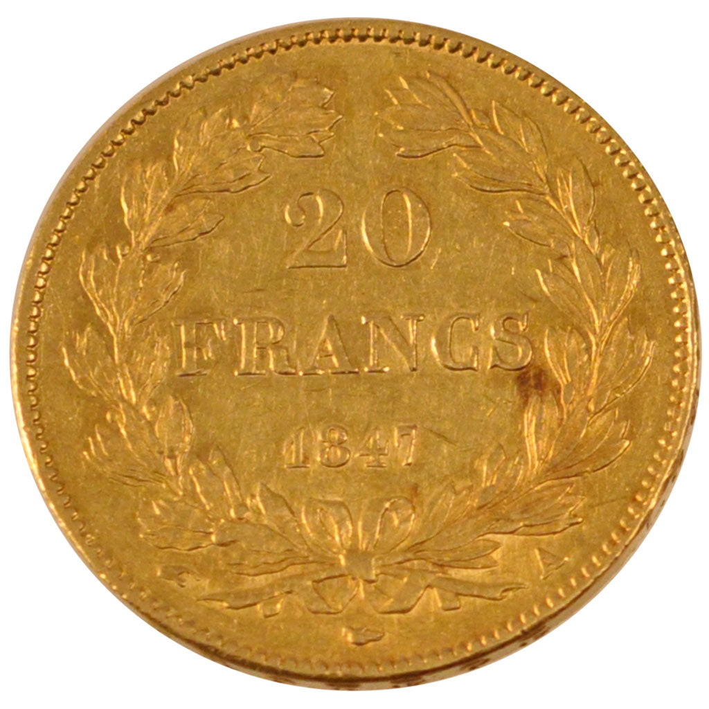 FRANCE, Louis-Philippe, 20 Francs, 1847, Paris, KM #750.1, AU(55-58), Gold,...