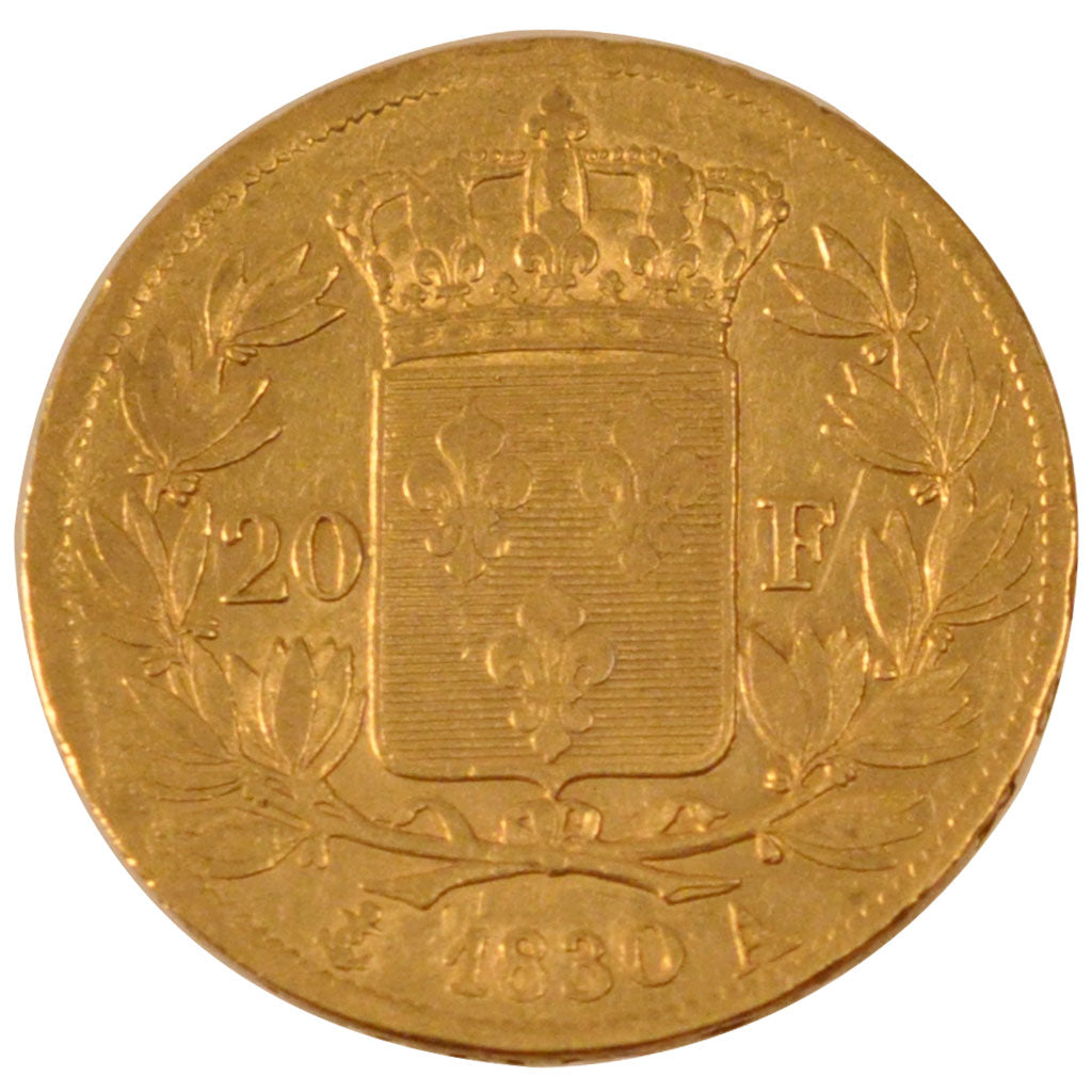 FRANCE, Charles X, 20 Francs, 1830, Paris, KM #726.1, VF(30-35), Gold, Gadoury..