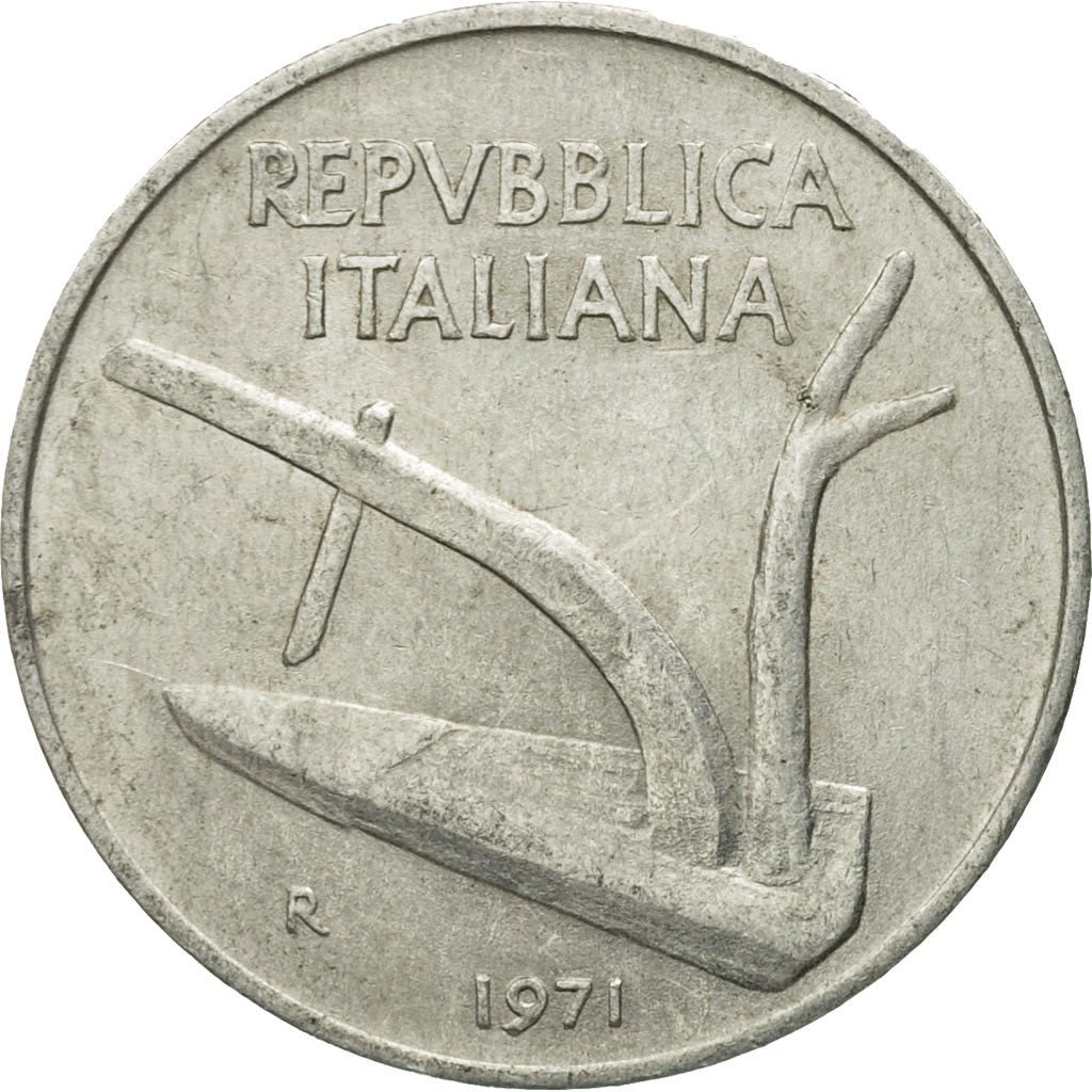 Coin, Italy, 10 Lire, 1971, Rome, VF(20-25), Aluminum, KM:93